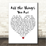 Ella Fitzgerald All the Things You Are White Heart Song Lyric Wall Art Canvas Framed Print