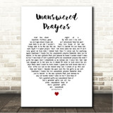 Garth Brooks Unanswered Prayers White Heart Song Lyric Wall Art Canvas Framed Print