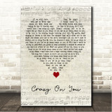 Heart Crazy on You Script Heart Song Lyric Wall Art Canvas Framed Print