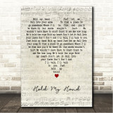 Hugo Barriol Hold My Hand Script Heart Song Lyric Wall Art Canvas Framed Print