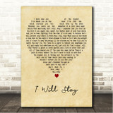 Hayes Carll I Will Stay Vintage Heart Song Lyric Wall Art Canvas Framed Print
