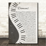 Imagine Dragons Demons Rustic Grey Piano Script Song Lyric Wall Art Canvas Framed Print
