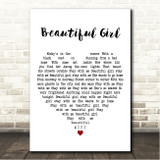 INXS Beautiful Girl White Heart Song Lyric Wall Art Canvas Framed Print