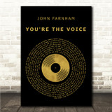 John Farnham You're The Voice Black & Gold Vinyl Record Song Lyric Wall Art Canvas Framed Print