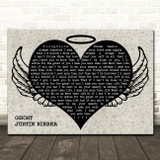 Justin Bieber Ghost Heart Angel Wings Halo Memorial Song Lyric Wall Art Canvas Framed Print