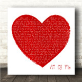 John Legend All Of Me Painted Red Heart Square Song Lyric Wall Art Canvas Framed Print