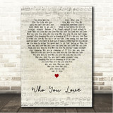 John Mayer Who You Love Script Heart Song Lyric Wall Art Canvas Framed Print