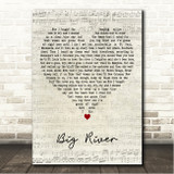 Johnny Cash Big River Script Heart Song Lyric Wall Art Canvas Framed Print