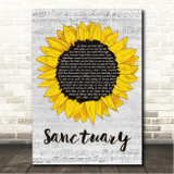 Joji Sanctuary Grey Script Sunflower Song Lyric Wall Art Canvas Framed Print