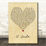 Justin Bieber U Smile Vintage Heart Song Lyric Wall Art Canvas Framed Print