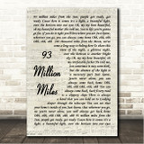 Jason Mraz 93 Million Miles Vintage Script Song Lyric Wall Art Canvas Framed Print