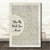 Jordan Davis What My World Spins Around Vintage Script Song Lyric Wall Art Canvas Framed Print