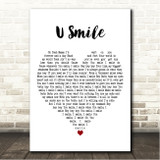 Justin Bieber U Smile White Heart Song Lyric Wall Art Canvas Framed Print