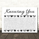 Kenny Chesney Knowing You Hearts Black & White In Row Song Lyric Wall Art Canvas Framed Print