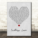 Lionel Richie & Diana Ross Endless Love Grey Heart Song Lyric Wall Art Canvas Framed Print