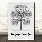 Lewis Capaldi Before You Go Music Script Tree Song Lyric Wall Art Canvas Framed Print