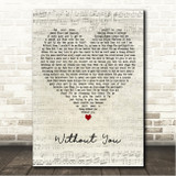 Luke Combs Without You Script Heart Song Lyric Wall Art Canvas Framed Print