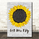 Loretta Lynn, Dolly Parton & Tammy Wynette Let Her Fly Grey Script Sunflower Song Lyric Wall Art Canvas Framed Print