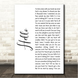 Lionel Richie Hello White Script Song Lyric Wall Art Canvas Framed Print