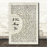 Maroon 5 It Was Always You Vintage Script Song Lyric Wall Art Canvas Framed Print