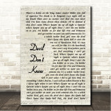 Morgan Wallen Devil Dont Know Vintage Script Song Lyric Wall Art Canvas Framed Print