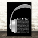 NF Hate Myself Grey Headphones Song Lyric Wall Art Canvas Framed Print