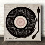 Nirvana All Apologies Heart Vinyl Record & Needle Square Song Lyric Wall Art Canvas Framed Print