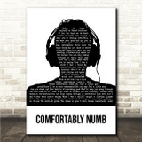 Pink Floyd Comfortably Numb Black & White Man Headphones Song Lyric Wall Art Canvas Framed Print