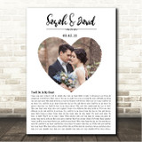 Phil Collins You'll Be In My Heart Heart Wedding Photo White Names Date Bottom Script Song Lyric Wall Art Canvas Framed Print