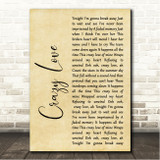 Poco Crazy Love Rustic Script Song Lyric Wall Art Canvas Framed Print