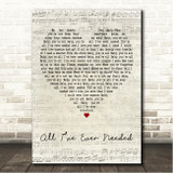 Paul McDonald & Nikki Reed All Ive Ever Needed Script Heart Song Lyric Wall Art Canvas Framed Print