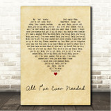 Paul McDonald & Nikki Reed All Ive Ever Needed Vintage Heart Song Lyric Wall Art Canvas Framed Print