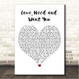 Patti LaBelle Love, Need and Want You White Heart Song Lyric Wall Art Canvas Framed Print