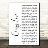 Poco Crazy Love White Script Song Lyric Wall Art Canvas Framed Print