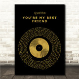 Queen You're My Best Friend Black & Gold Vinyl Record Song Lyric Wall Art Canvas Framed Print