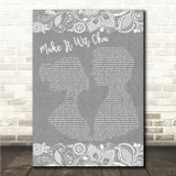 Queens of the Stone Age Make It Wit Chu Grey Burlap & Lace Song Lyric Wall Art Canvas Framed Print