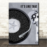 RunDMC Its Like That Rustic Grey Blue Vinyl Record Song Lyric Wall Art Canvas Framed Print