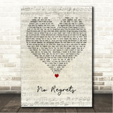 Robbie Williams No Regrets Script Heart Song Lyric Wall Art Canvas Framed Print