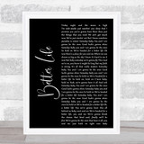 Keith Urban Better Life Black Script Song Lyric Print
