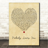 Reuben Nobody Loves You Vintage Heart Song Lyric Wall Art Canvas Framed Print