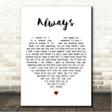 Richard Marx Always White Heart Song Lyric Wall Art Canvas Framed Print