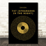 Saxon 747 (Strangers in the Night) Black & Gold Vinyl Record Song Lyric Wall Art Canvas Framed Print