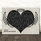 Sarah McLachlan Angel Heart Angel Wings Halo Memorial Song Lyric Wall Art Canvas Framed Print