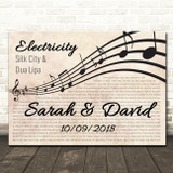 Silk City & Dua Lipa Electricity Landscape Wavy Music Notes Song Lyric Wall Art Canvas Framed Print