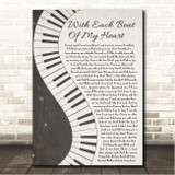 Stevie Wonder With Each Beat Of My Heart Rustic Grey Piano Script Song Lyric Wall Art Canvas Framed Print