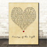 Saxon Princess of the Night Vintage Heart Song Lyric Wall Art Canvas Framed Print