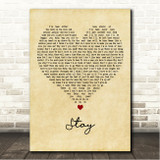 Sugarland Stay Vintage Heart Song Lyric Wall Art Canvas Framed Print