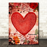 The Goo Goo Dolls Indestructible Deep Red Floral Heart Song Lyric Wall Art Canvas Framed Print