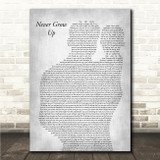 Taylor Swift Never Grow Up Father & Baby Grey Song Lyric Wall Art Canvas Framed Print