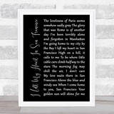 Tony Bennett I Left My Heart In San Francisco Black Script Song Lyric Print